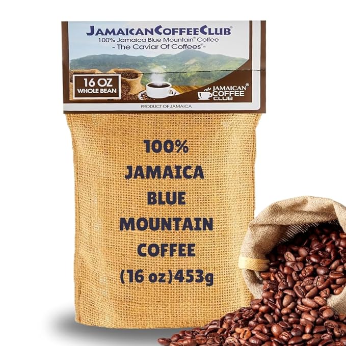 JamaicanCoffeeClub Blue Mountain Whole Bean Coffee ??WB 16oz 100% Jamaican Beans, Premium Roast