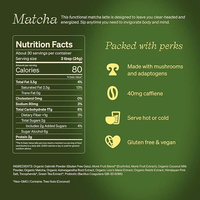 Clevr Blends Organic Matcha Green Tea Latte, Instant Ceremonial Grade, Superfood Powder Blend with