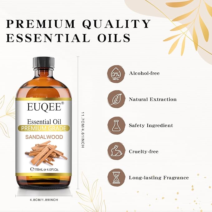 Sandalwood Essential Oil(4 oz/118 ml) Sandalwood Oil Oil with Glass Dropper, Great for Diffusers