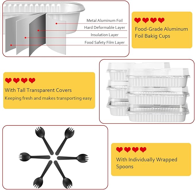 LNYZQUS Mini Loaf Baking Pans with Lids 50 Pack, 6.8oz Rectangle Aluminum Foil Mini Cake Baking