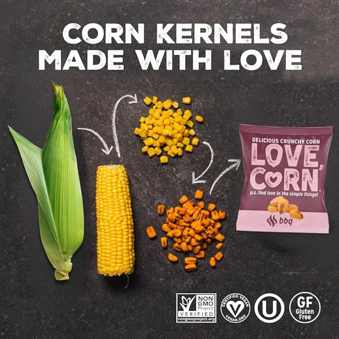 LOVE CORN BBQ 0.7oz x 20 Bags - Delicious Crunchy Corn - Healthy Family Snacks - Gluten Free