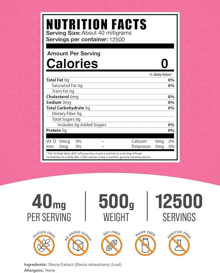 BulkSupplements.com Stevia Extract Powder - Stevia Sweetener - Zero Calorie Sweetener, Gluten Free