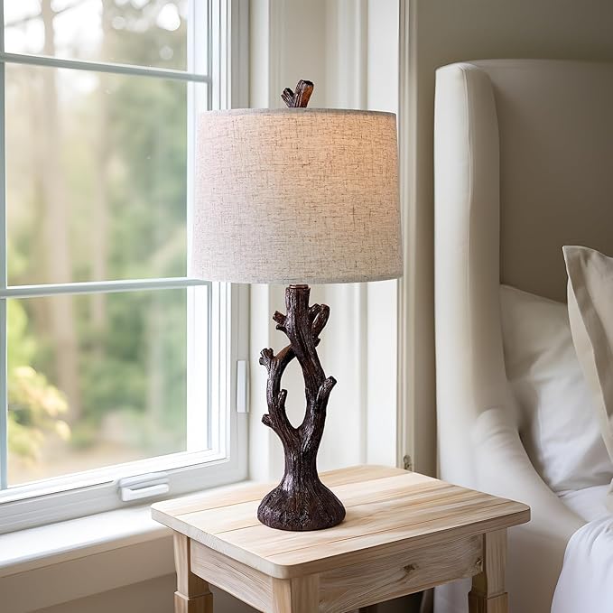 OYEARS 25" Farmhouse Table Lamp Set of 2 for Living Room Bedroom Resin Bedside Tree Lamp Nightstand