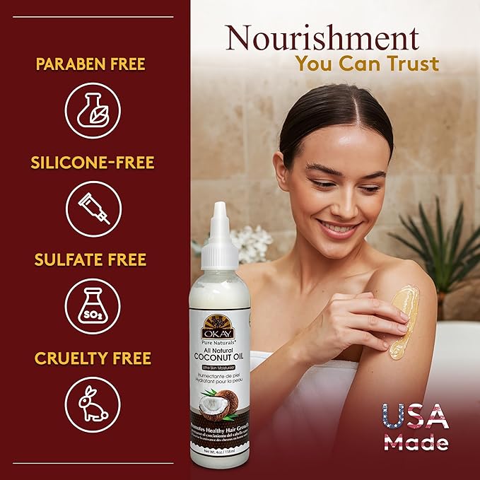 Okay 100% Pure Coconut Oil for Hair & Skin - Coconut Oil for Women & Men, Perfect for Hair & Body