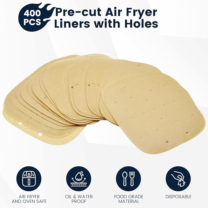 400PCS 6.3 Inch Square Air Fryer Parchment Paper Liners Disposable, Unbleached Air Fryer Sheets