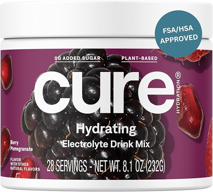 Cure Hydration | Plant-Based Electrolyte Drink Mix | No Added Sugar | FSA-HSA | Dehydration Relief