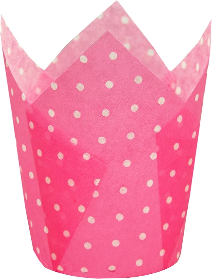 Large Muffin Greaseproof paper Baking cupcake cups, 2-1/4" x 4" Pink printed with Polka Dot Tulip