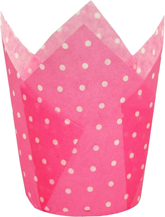 Large Muffin Greaseproof paper Baking cupcake cups, 2-1/4" x 4" Pink printed with Polka Dot Tulip