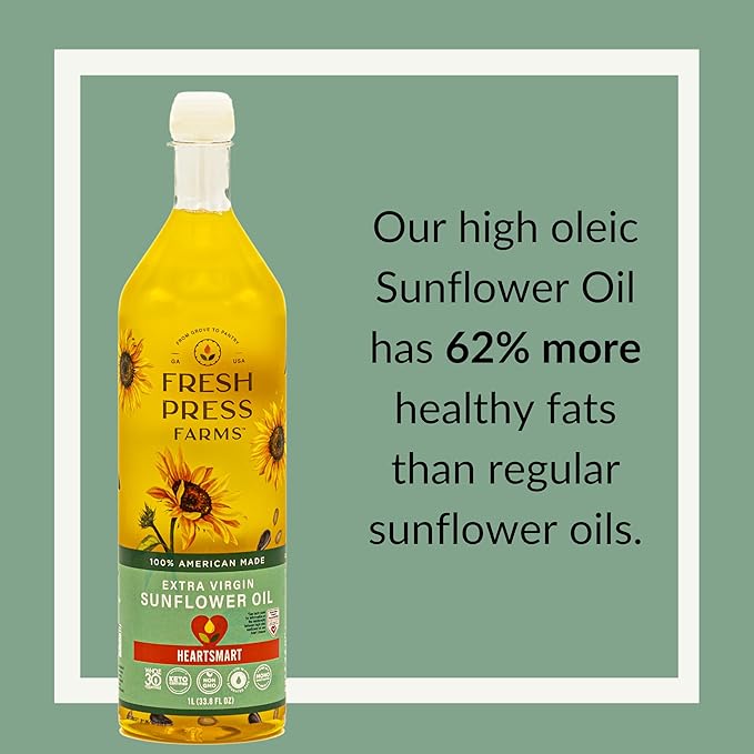 Fresh Press Farms Cold Pressed Extra Virgin Sunflower Oil, 33.8 Fl Oz, High Oleic, Georgia Grown