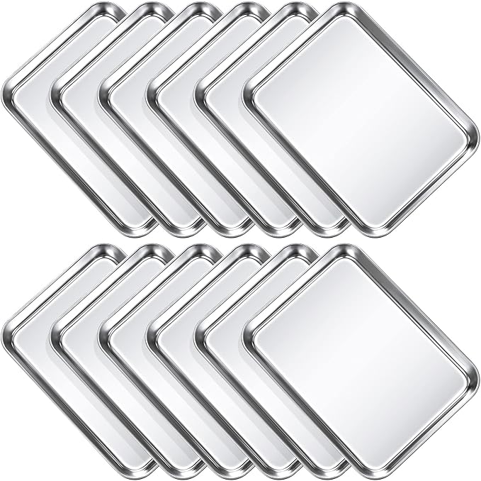 12 Pcs Baking Sheet Pan Set 9 x 6.7 x 1 Inches Cookie Sheet Small Toaster Oven Pans Stainless Steel
