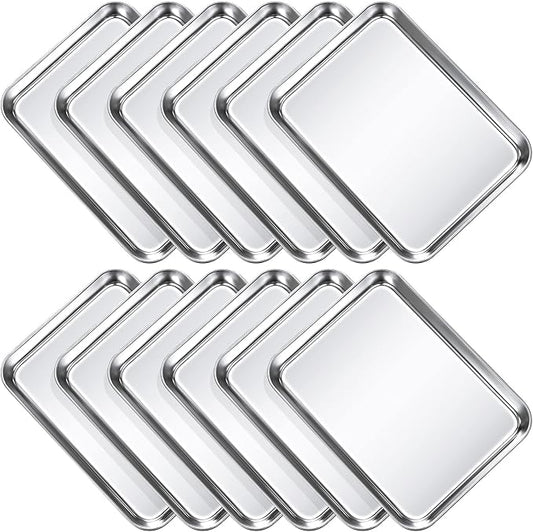 12 Pcs Baking Sheet Pan Set 9 x 6.7 x 1 Inches Cookie Sheet Small Toaster Oven Pans Stainless Steel