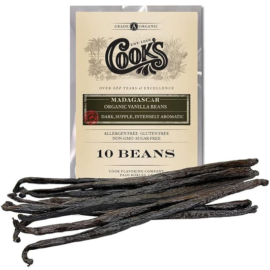 10 Organic Madagascar Whole Vanilla Beans, Grade A Pods, Premium Vanilla Beans for Making Extract &
