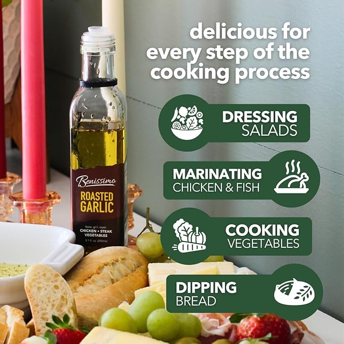 Benissimo Roasted Garlic Herb Infused Oil, All Natural Gourmet Cooking Oil with Slow-Roasted Garlic