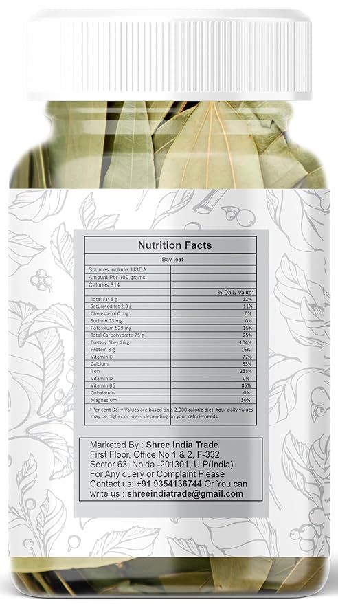 AYURVEDASHREE Bay Leaf (Leaves) Whole Spice Hand Selected Extra Large 25gm PET Jar | All Natural |