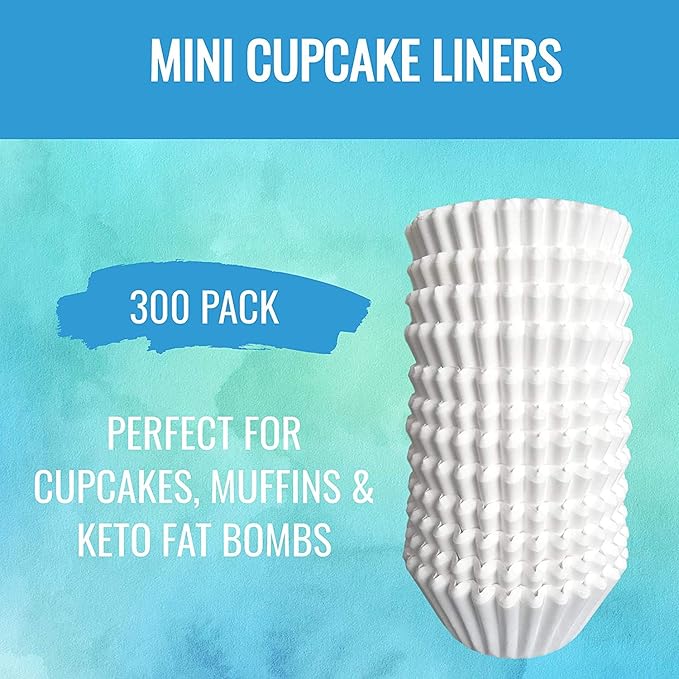 White Mini Cupcake Liners - 300-Pack - Mini Cups Sized Paper Cupcake Wrappers - Fits Perfectly Any