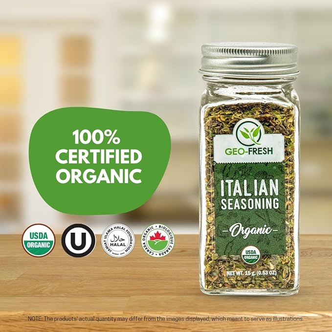 Geo-Fresh Organic Italian Seasoning, 0.53 oz (15g), Non-GMO, Kosher, 100% Organic Herbs, Basil