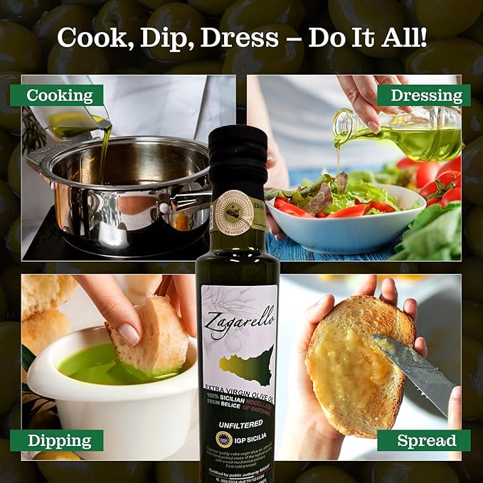 Zagarello 100% Traceable Italian Olive Oil Extra Virgin - 8.45 Fl Oz Unfiltered, Pure, IGP Certified