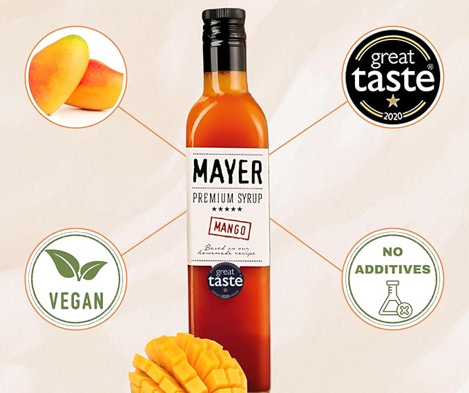 Mayer Premium Artisanal Mango Cocktail Syrup - Handcrafted in Hungary, Natural, Over 50% Real