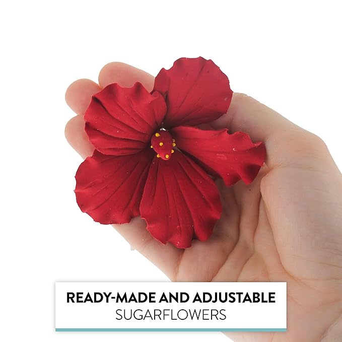 Global Sugar Art Hibiscus Sugar Cake Flowers, Red, Hawaiian Cake Flower Large 3 Count by Chef Alan