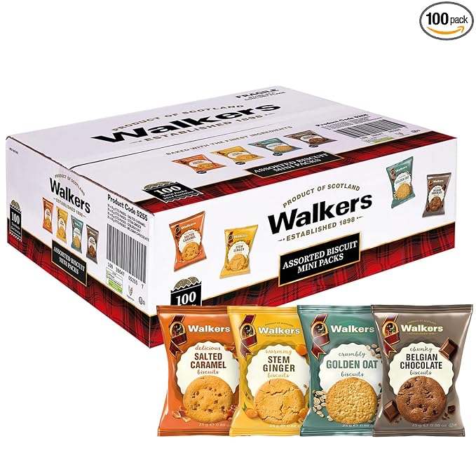 Walker’s Assorted Scottish Cookie Variety Pack - 100 Snack Packs (2 Cookies Each) - Includes