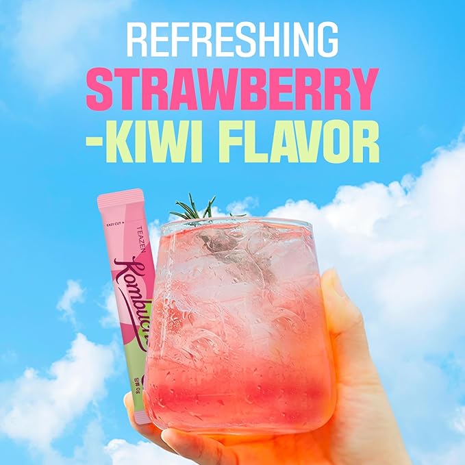 TEAZEN Strawberry Kiwi Kombucha Tea, Hydration Drink Mix, Sugar Free, Live Probiotics & Prebiotics
