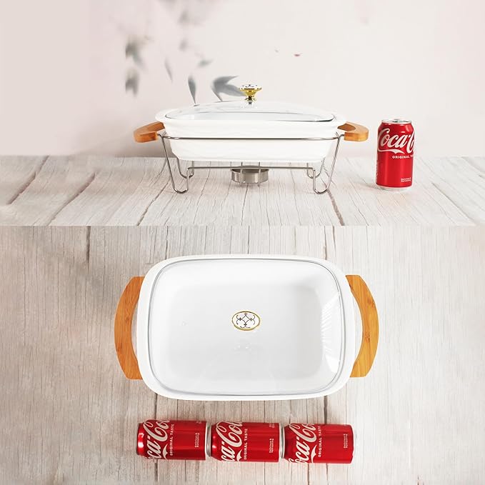 12" x 8" Ceramic Casserole Baking Dish With Glass cover and rack, Lasagna Pan Deep for Oven, 2.2