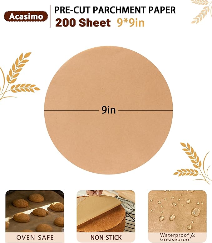 200Pcs Parchment Paper Rounds, 9 Inch Baking Parchment Circles, Precut Baking Sheets Round, Burger