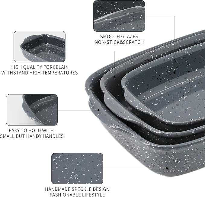 Ceramic Bakeware Dish Set of 3, Rectangular Baking Casserole for Oven,High Heat Resistant,Lasagna
