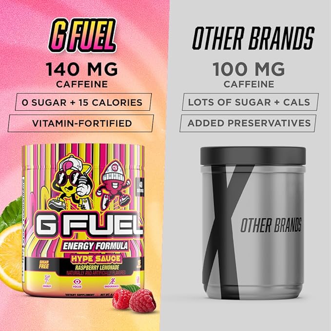 G Fuel Hype Sauce Energy Drink Powder, Pre Workout Caffeine Mix for Gaming, Sugar Free Focus Amino