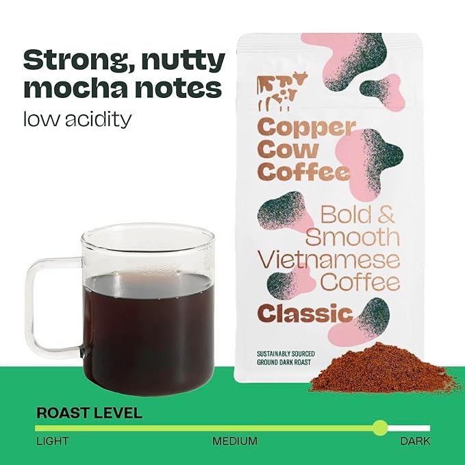 Copper Cow Premium Vietnamese Ground Coffee, 10 OZ | Classic Black Coffee | Dark Roast | Vietnamese