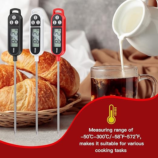 6 Pcs Instant Read Meat Thermometer with Long Probe 9.65 Inch Kitchen Cooking Food Candy Waterproof