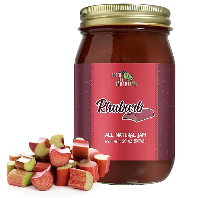 Green Jay Gourmet Rhubarb Jam - All-Natural Fruit Jam with Rhubarb & Lemon Juice - Vegan