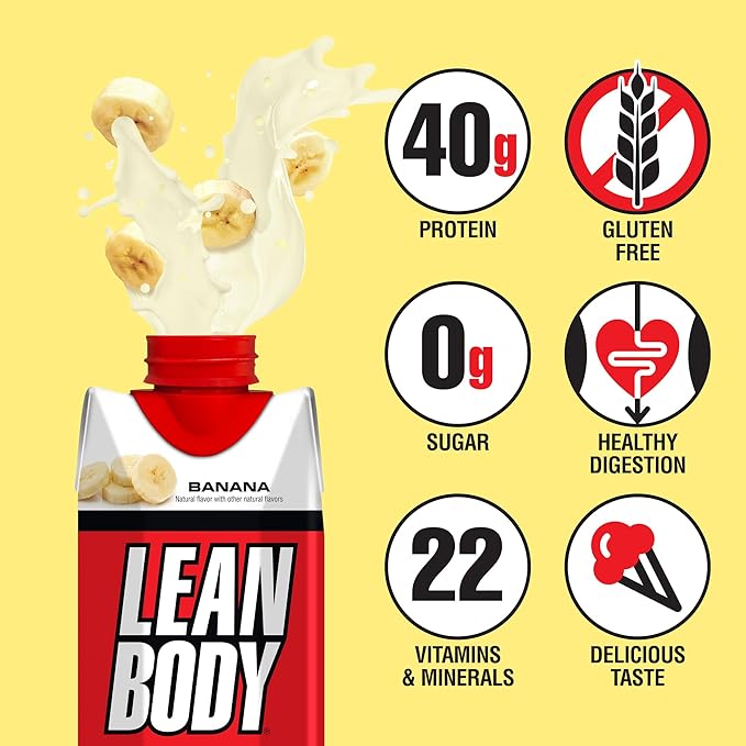 Lean Body Ready-to-Drink Banana Protein Shake, 40g Protein, Whey Blend, 0 Sugar, Gluten Free, 22
