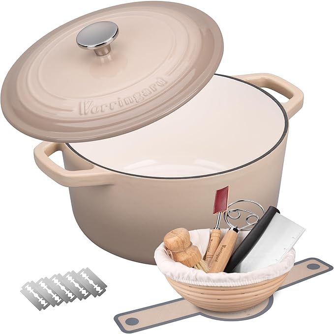 Enameled Cast Iron Dutch Oven Pot with Lid, for Bread Baking, Round Bread Oven- include Sourdough