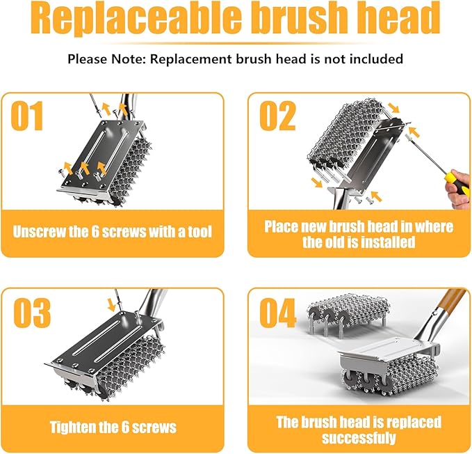 HOUSE AGAIN Grill Brush Bristle Free, 304 Stainless Steel Food-Grade Brush Head with Scraper, Safe