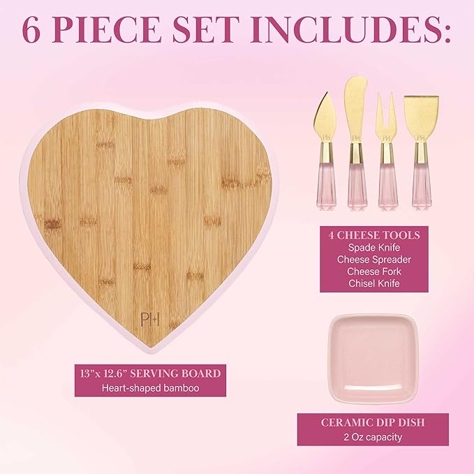 Paris Hilton Charcuterie Board and Serving Set, Bamboo Serving Board, Ceramic Dish, Cheese Utensils