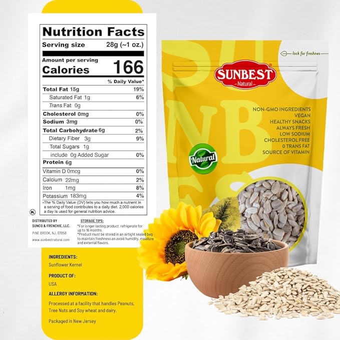 Sunbest Natural Raw Sunflower Seed Kernels ??80 oz (5 lb) Bulk Bag ??Unsalted Sunflower Seeds to