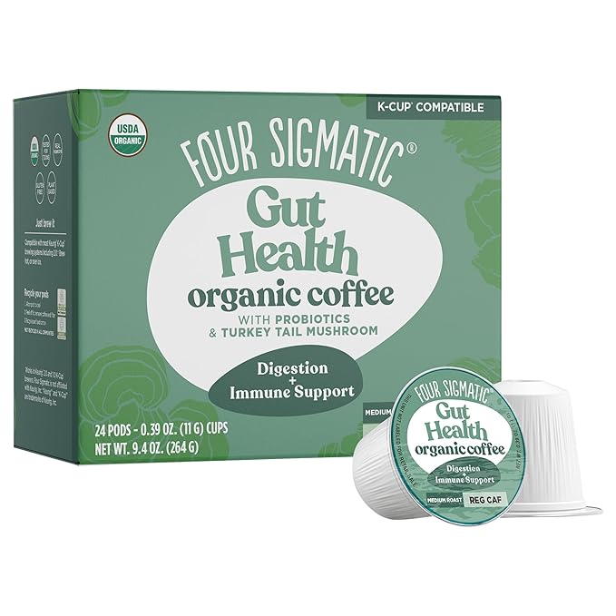 Four Sigmatic Gut Health Organic Coffee Pods | Medium Roast Probiotic K Cups with Chaga and Turkey