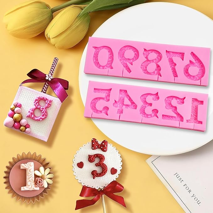 Silicone Fondant Molds, AIMEIKI 2 Pack 3D Silicone Number 0-9 Embossed Fondant Chocolate Baking
