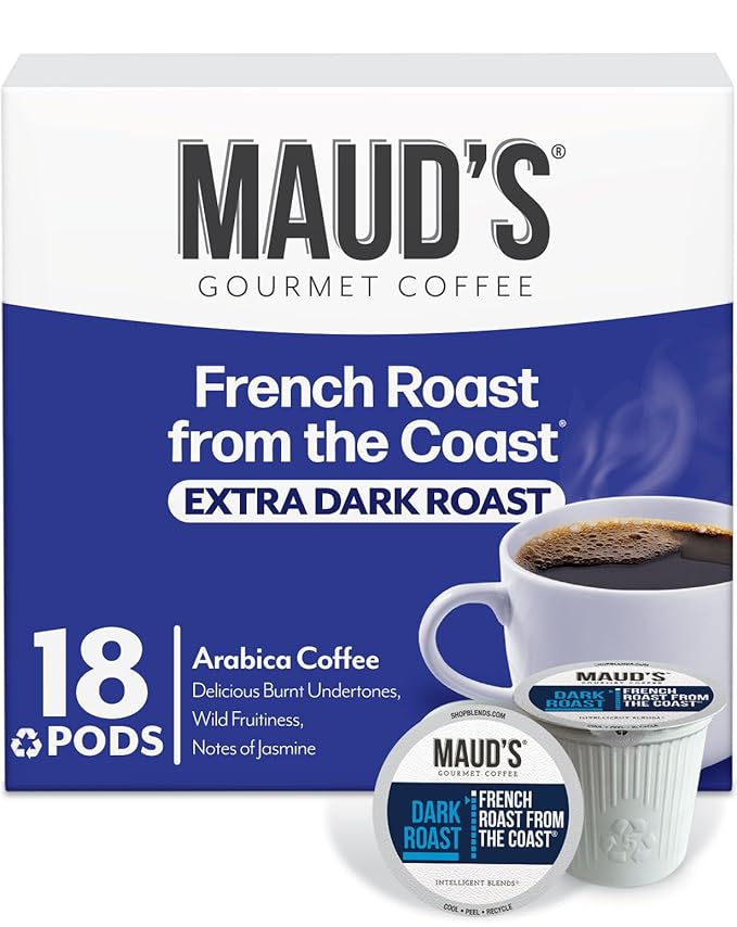 Maud's French Roast Coffee Pods 18 ct, Dark Roast Coffee in Recyclable Single Serve Pods – 100%