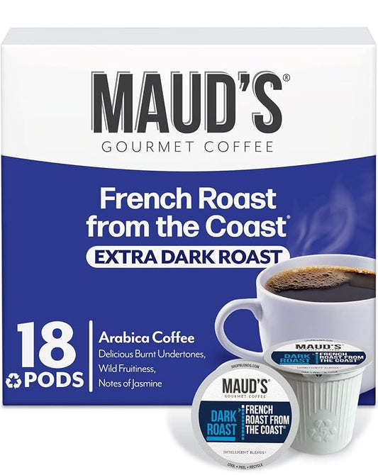 Maud's French Roast Coffee Pods 18 ct, Dark Roast Coffee in Recyclable Single Serve Pods – 100%