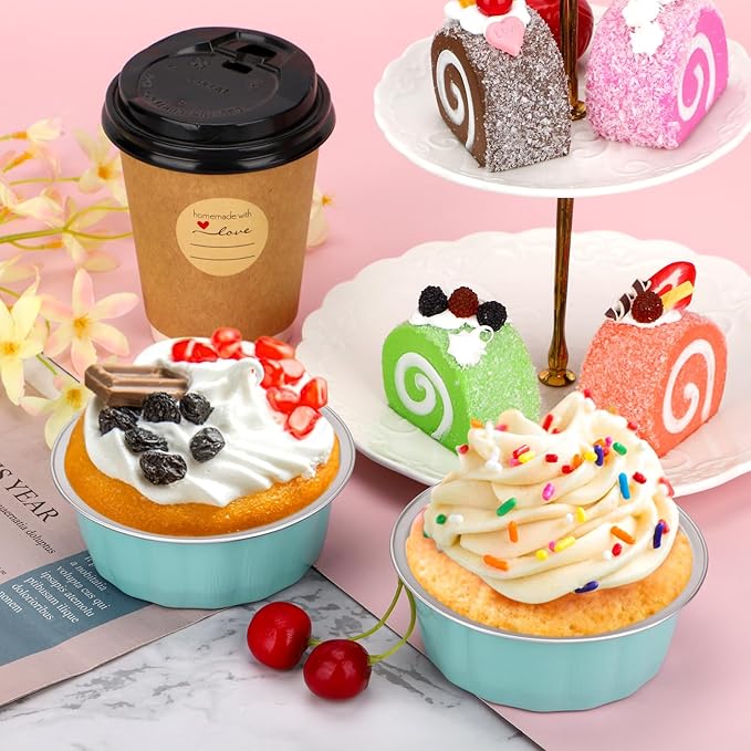 Beasea 8oz Aluminum Ramekins, 100 Pack 3.9" Mini Disposable Baking Foil Cups Ramekin Cup Cupcake