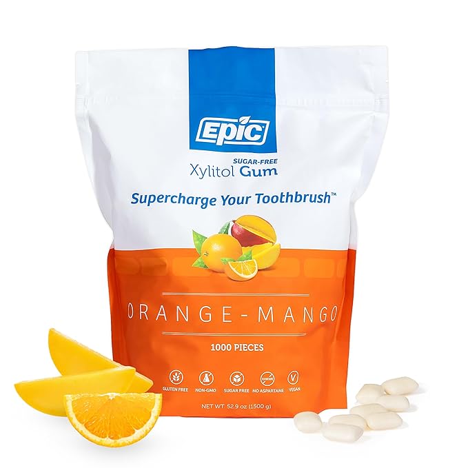 Epic 100% Xylitol Orange Mango Chewing Gum - Sugar Free, Aspartame Free Dental Gum - Supports Oral