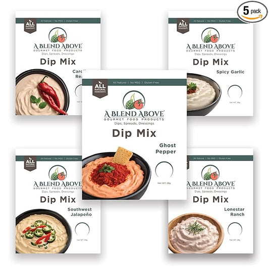 A Blend Above Spicy Dip Mix 5 Pack Includes Spicy Garlic, Lonestar Ranch, Ghost Pepper, Carolina