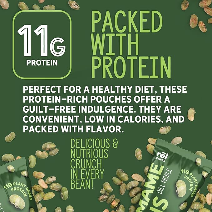 R휆l Snacks Dill Pickle Roasted Edamame ??High Protein Low Carb Snack (11g Protein per Serving)