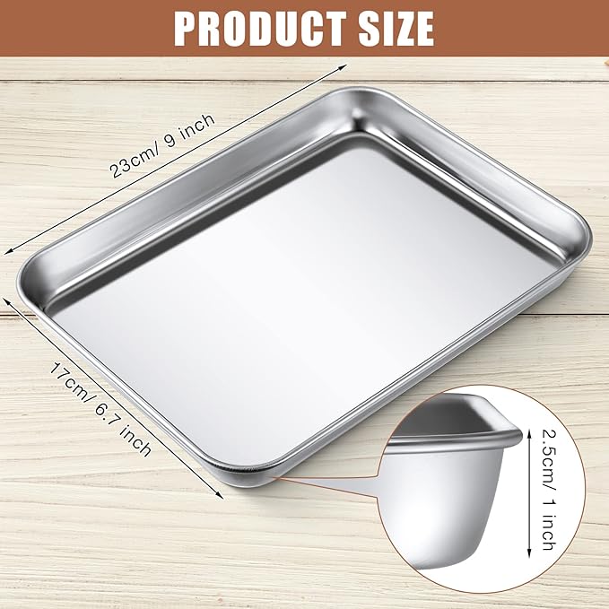 6 Pcs Baking Sheet Pan Set 9 x 6.7 x 1 inches Cookie Sheet Small Toaster Oven Pans Stainless Steel