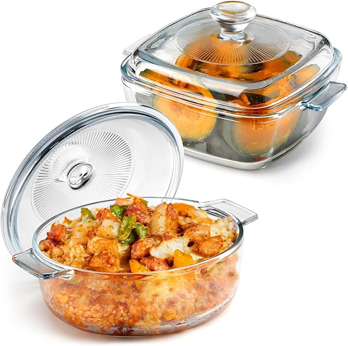 NUTRIUPS Mini Glass Casserole Dish Set with Lid Oven Safe Casserole Dish Set 2 Pack (5.9in