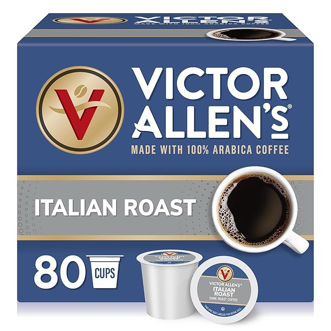 Victor Allen's Coffee Italian Roast, Dark Roast, 80 Count, Single Serve Coffee Pods for Keurig