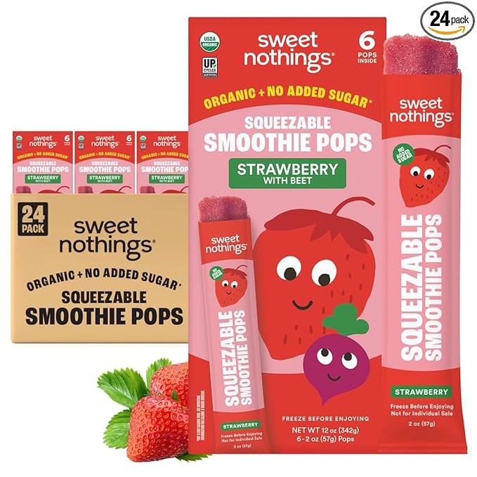 Sweet Nothings, Strawberry, USDA Organic Kids' Squeezable Fruit Smoothie Popsicle Pops, Value Pack