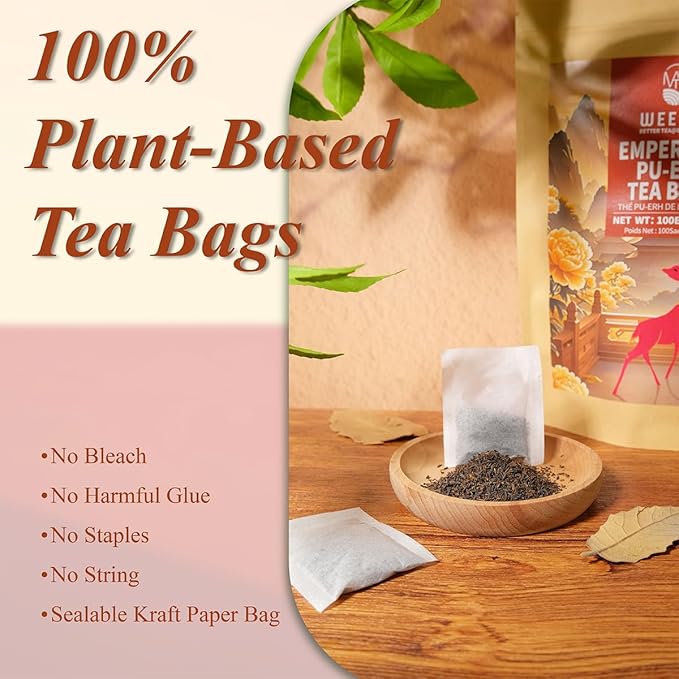 WT WEETEE Emperor's Pu-erh Tea Bags 100 Count, Aged Fermented Yunnan Dark Tea, Mellow & Smooth